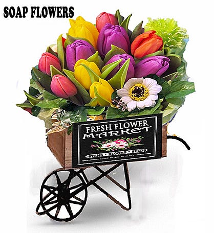 Valentine Tulip Market Wheelbarrow Soap Flowers